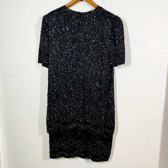 Vintage Lawrence Kazar Beaded Tiered Shift Dress Short Sleeve Heavy - L - Picture 4 of 4